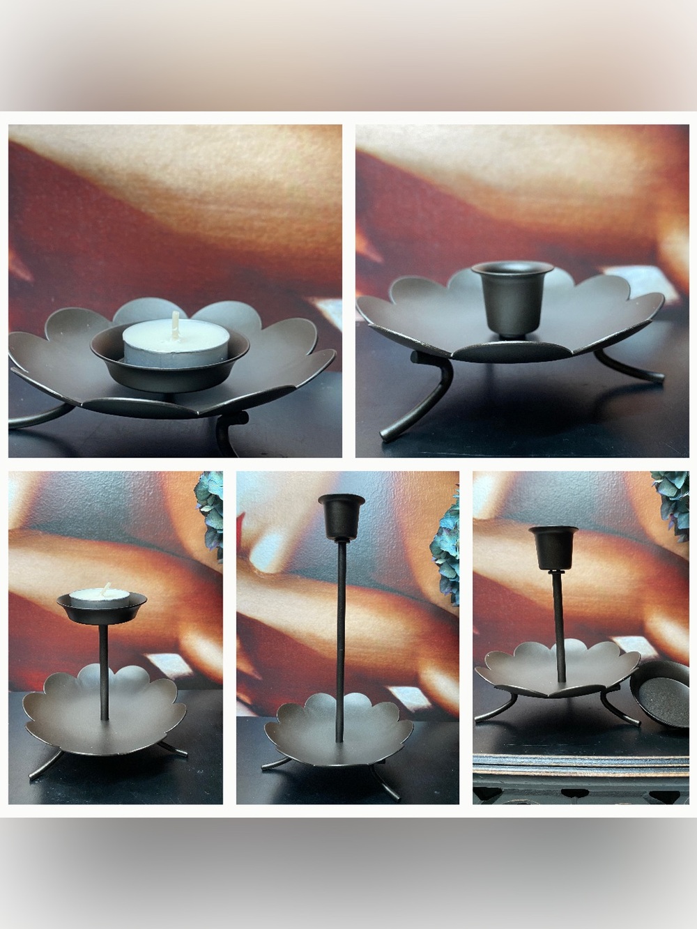 5 in 1! PartyLite Creative Capers P9759 Iron Candle Holders Set of 2